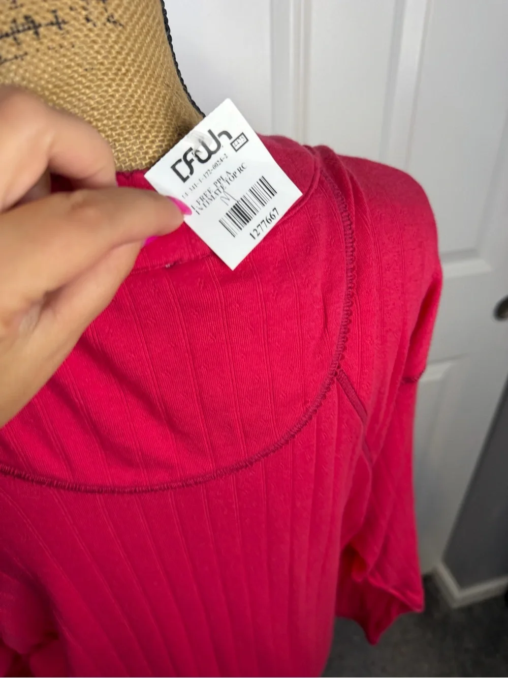 Free People XS Pink Pointelle Henley Tunic Top NWT Cotton Blend